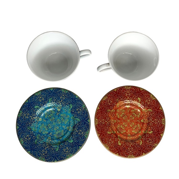 222 FIFTH Set of 2 Eva Opulent Blue & Red Porcelaine Fine China Cup & Saucer Set - Picture 5 of 9